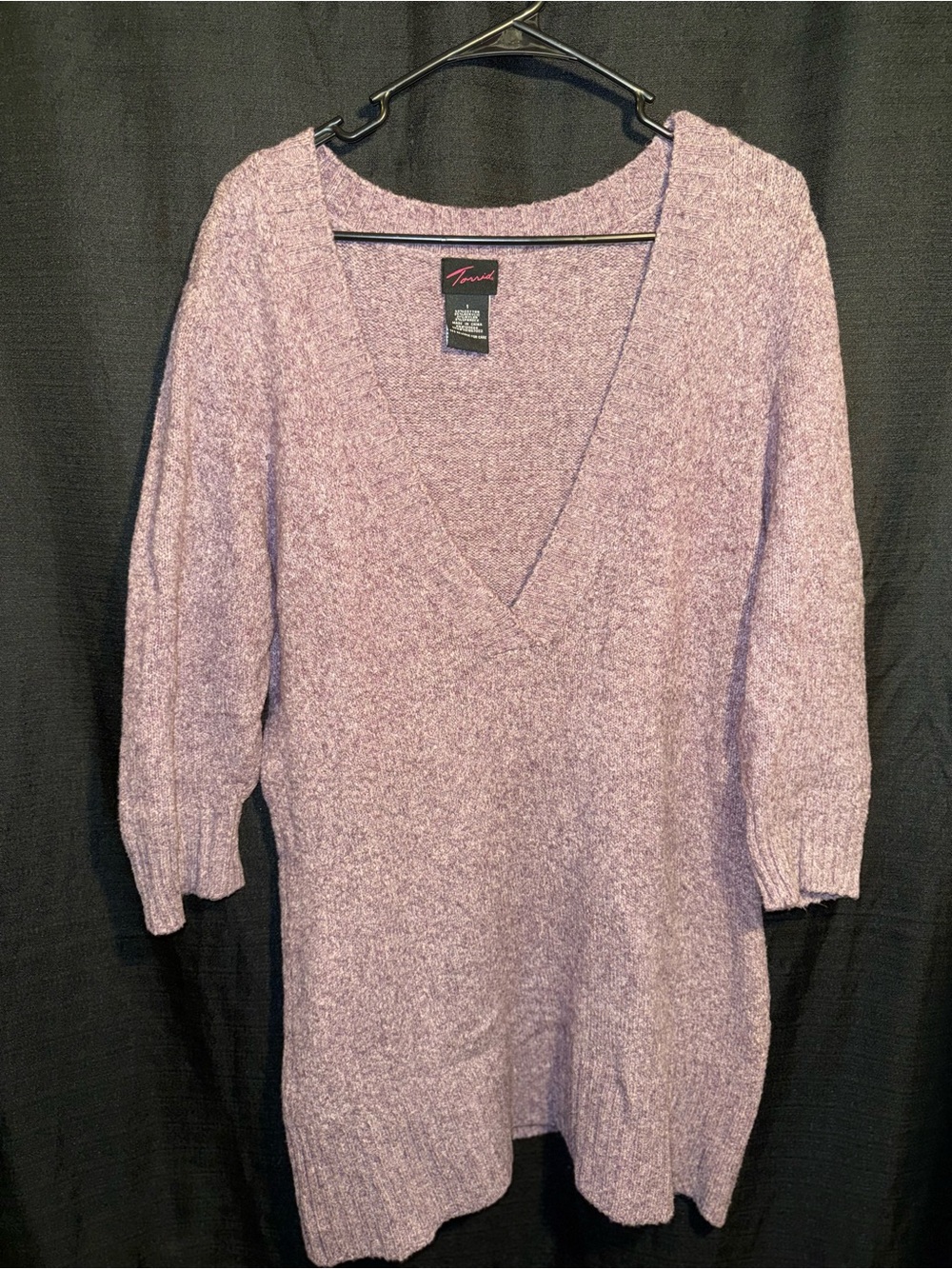 Torrid Women’s Plus Size 1 1X Purple Marled V Neck Tunic Sweater 3/4 Sleeve